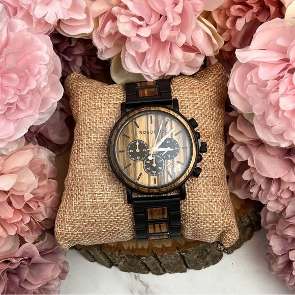 Luxury Zebra and Ebony Wood Chronograph Military Quartz Watch - Picture 8 of 16